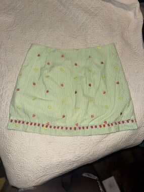 Lilly Pulitzer Light Green Mini Skirt with Pink & Yellow Embroidery